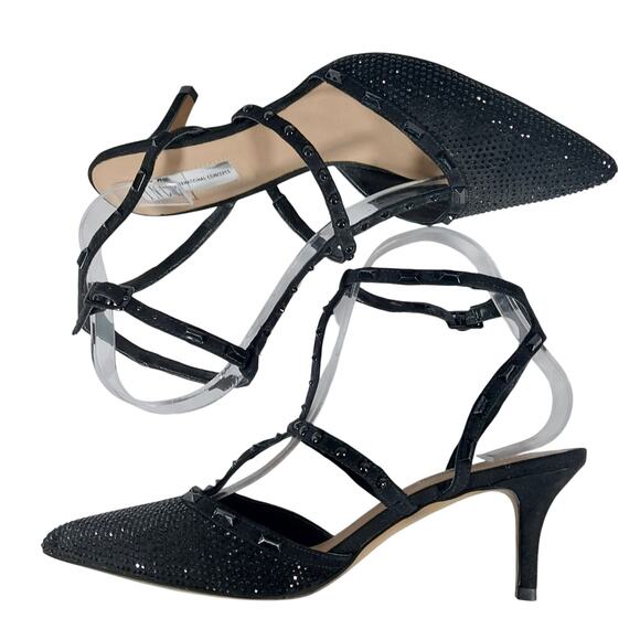 INC! DELICATE BLACK T-STRAP, POINTY TOE KITTEN HEELS, BLACK JEWELED! SZ 8M - Picture 6 of 10